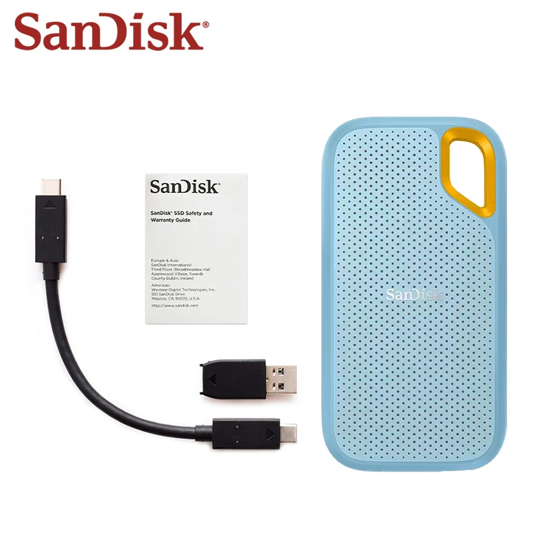 

Внешний твердотельный накопитель SanDisk E61, IP65, синий, зеленый, Type-C, USB 3,2, SSD, 1 ТБ, 2 ТБ, портативный жесткий диск, флэш-накопитель 1050 Мб/с, PSSD