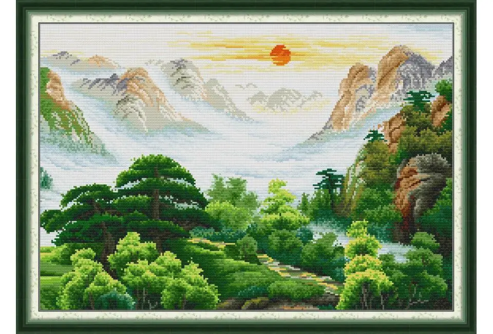 Kreuz Stich Kits Stoff Leinwand Stickerei Kit Gestempelt Morgen Berg Landschaft Gedruckt Gezählt Hand Set Handwerk Gewinde – Detail 3