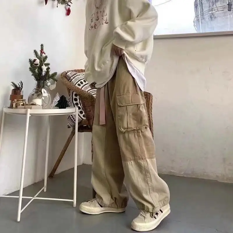 Wide Leg Pants for Men in Spring Autumn Harajuku Style Ins Japanese Vintage Multi Pocket Leggings Casual Straight Tube Splicing