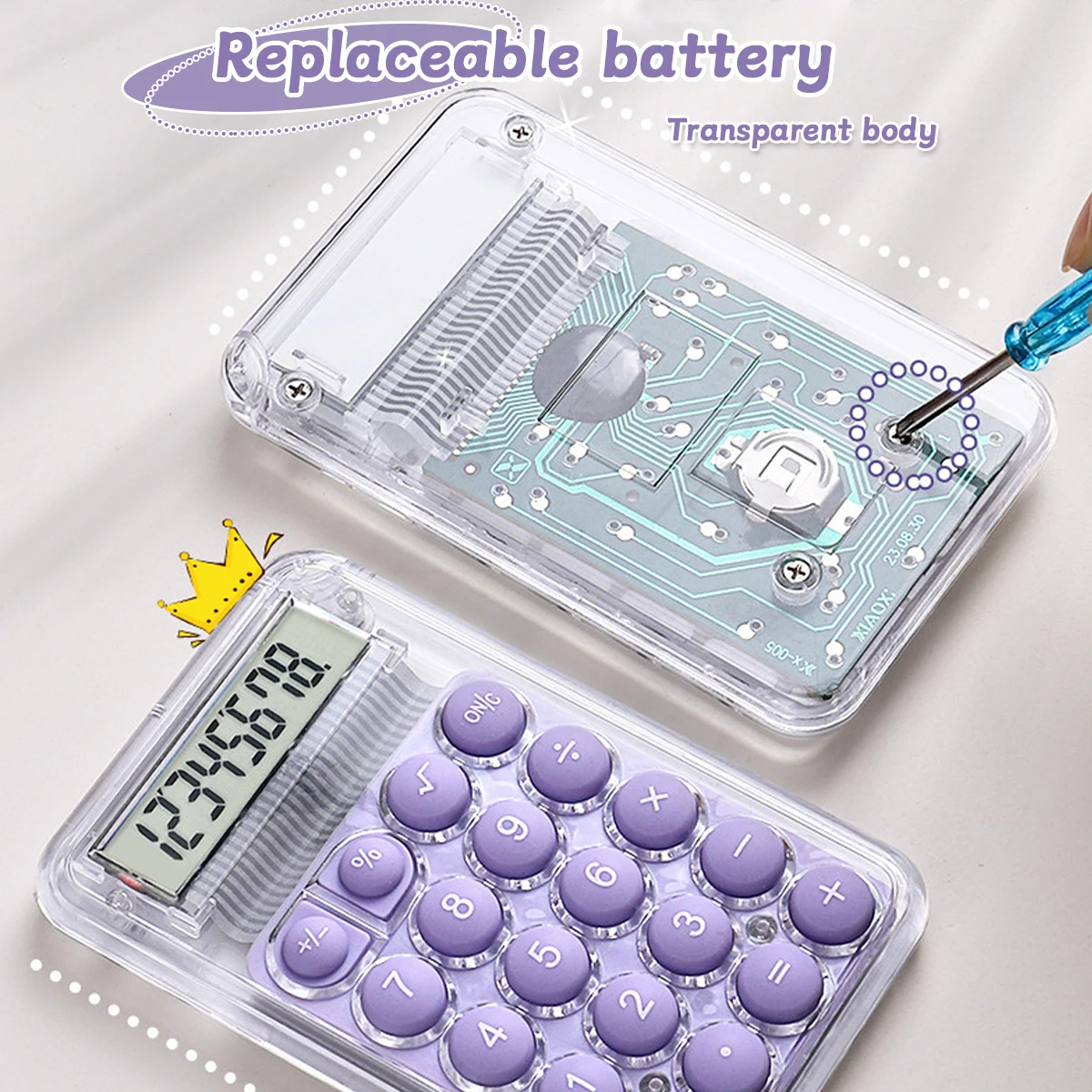 Portable Kawaii Design Mini Calculator with Transparent Case