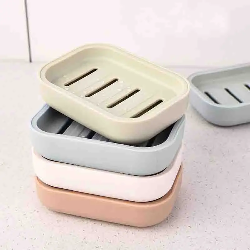 soap box 2 Square Thickened Portable Soap Boxes Plastic Soap Boxes Drain Tray Family Bathroom Box Cover for Easy Travel
