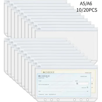 10/20 tasche per raccoglitori A6/A5 con 6 fori, raccoglitori per budget che si inseriscono nelle buste riempite di contanti per pianificatori e raccoglitori di budget