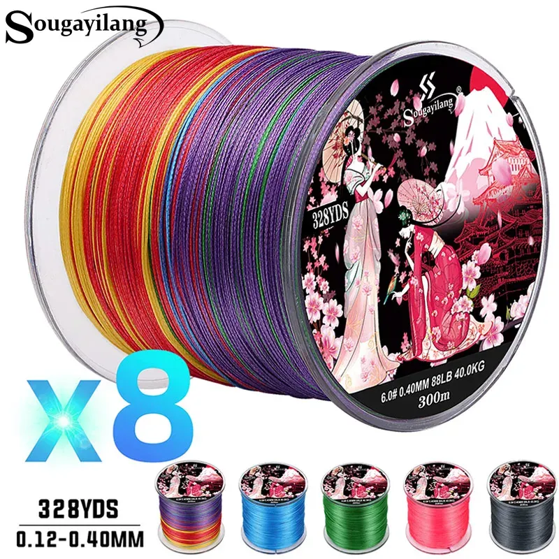 Sougayilang Braided Fishing Line X8 100/300 Drag 22~88LB Multifilament Japanese PE Line for Bass Pike Carp Fishing Accessories