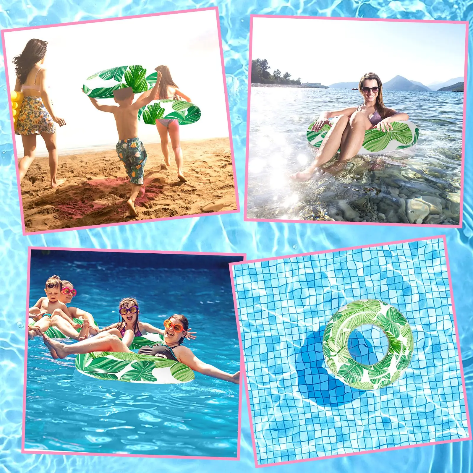 Inflatable Pool Float Rings-Pool Floats-For Children and Adults Swimming Ring with Summer Leaf Painting