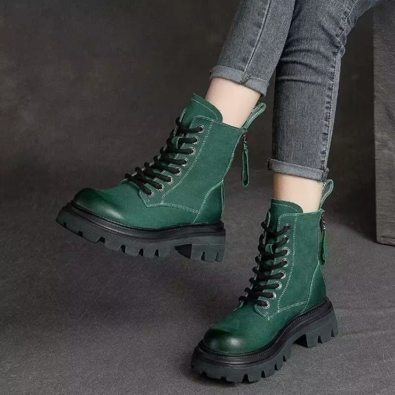 Botas con cordones delanteros para mujer, botines cortos de punta ...