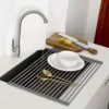 Silicone Kitchen Sink Organizer - Multifunctional Heat-Resistant Dish Draining Mat, Roll-Up Vegetable Washing Pad & Storage Rack 6