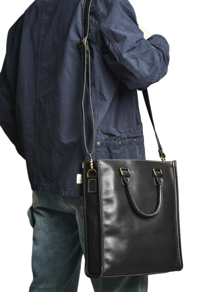 Vintage Echtes Leder männer Schulter Tasche Große Kapazität Totes Männer Handtasche Mode-Business Aktentasche Männliche Schulter Messenger – Detail 5