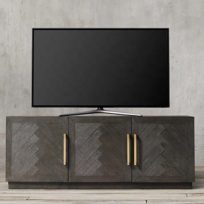 High Quality Herringbone Pattern Solid Wood Oak 3-4-DOOR MEDIA CONSOLE Tv Stand Living Room Furniture