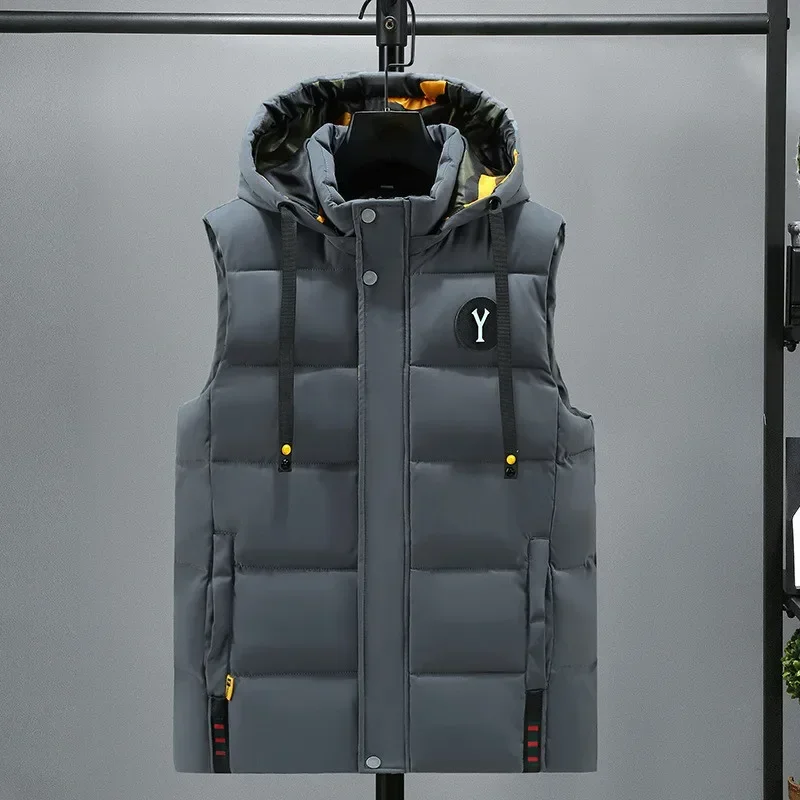 Veste sans manches coton chaude hiver avec chapeau amovible - Veste de travail homme qualité 5XL
