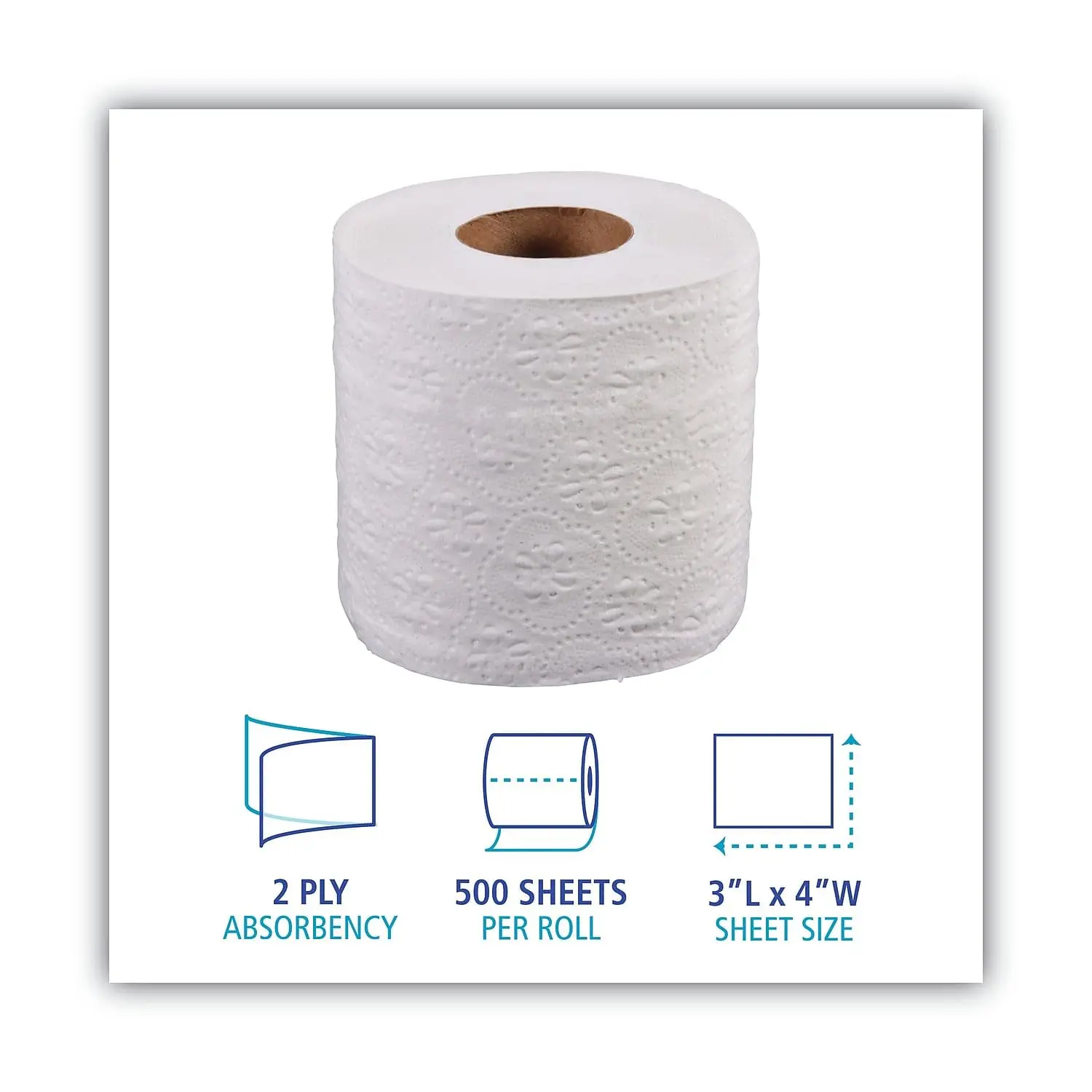Boardwalk 6145 Bathroom Tissue, Standard, 2-Ply, White, 4 X 3 Sheet, 500 Sheets/roll, 96/carton