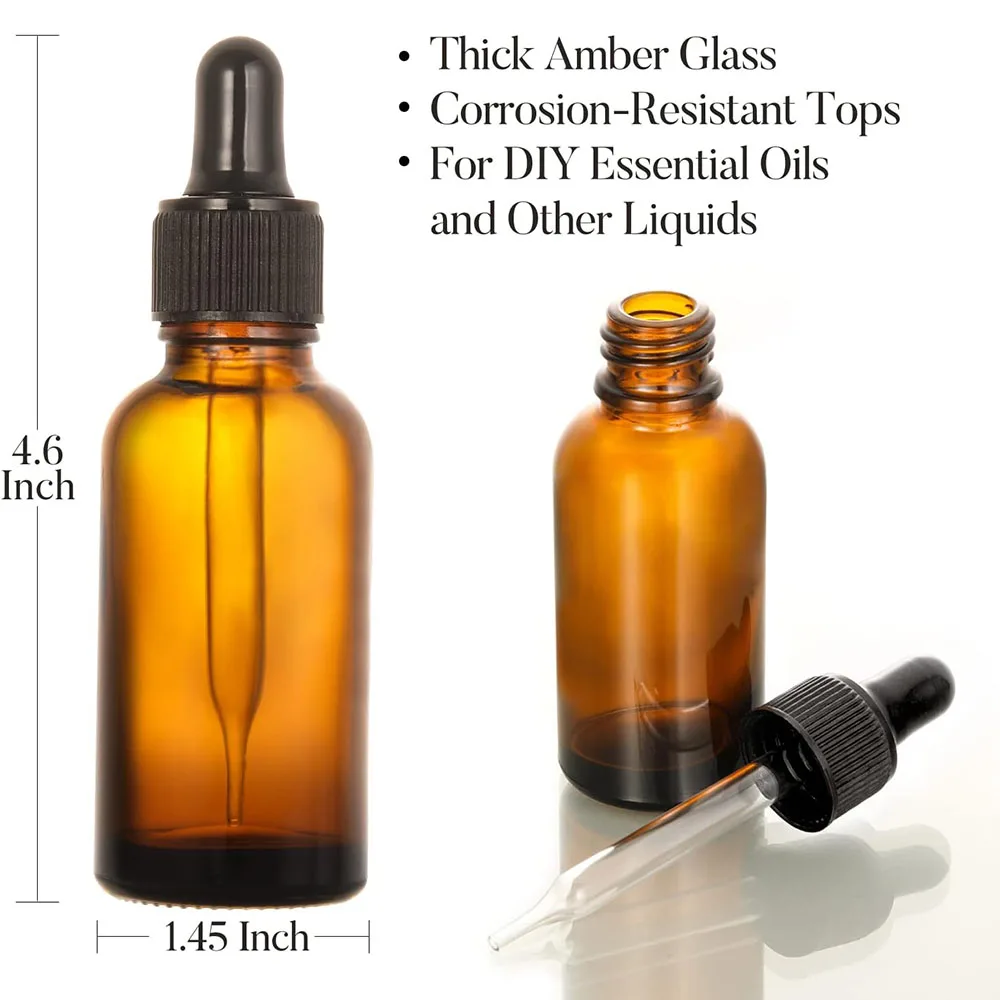 4-Pack 2oz Amber Glass Dropper Bottles with Funnel & Labels -Tincture Bottles 60ml Leakproof Tincture Bottles for Essential Oils 3