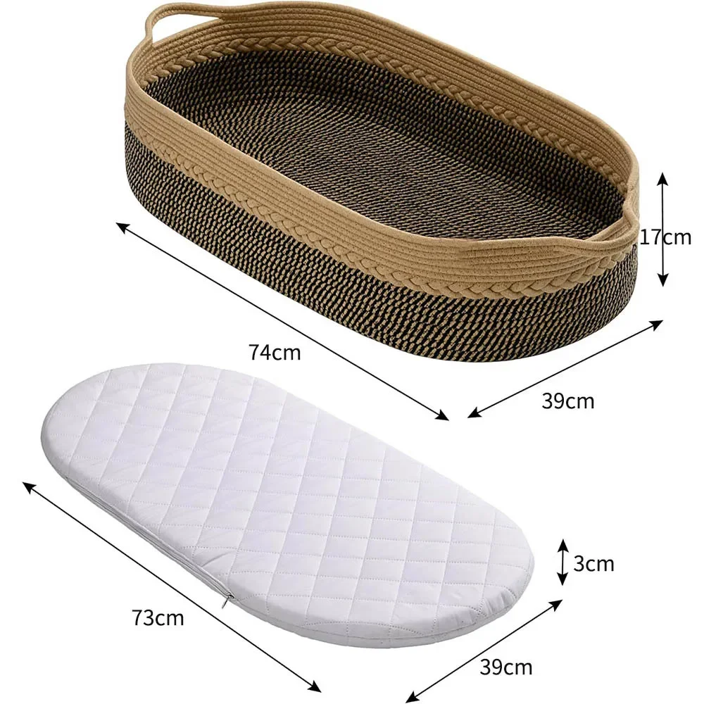 Newborn Nest Changing Basket Baby Sleeping Cradle, Cotton Rope Woven Crib, Baby Diaper Storage Basket Photo Props
