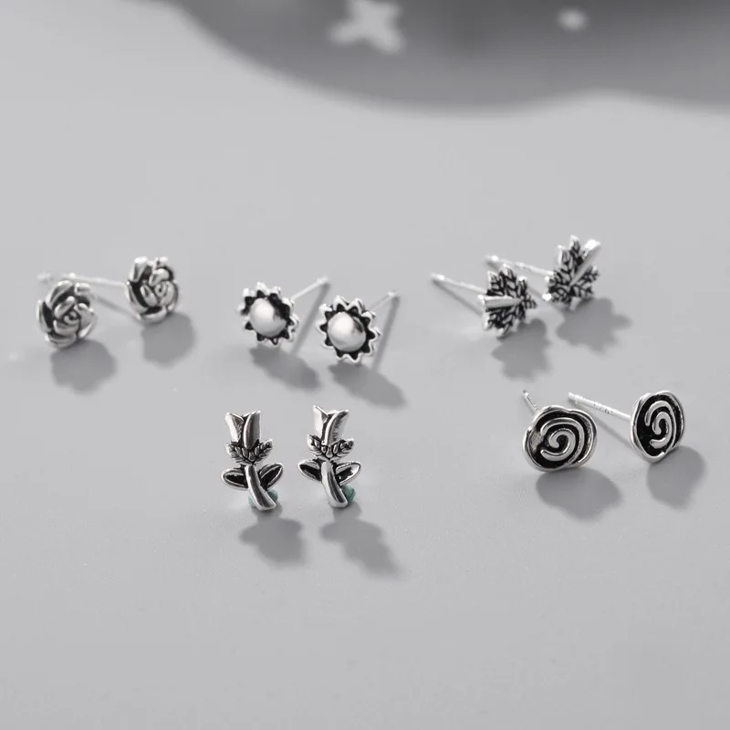 

Trendy Minimalist Silver Color Mini Small Flower Animals Stud Earrings for Women Student Teen Jewelry Gift