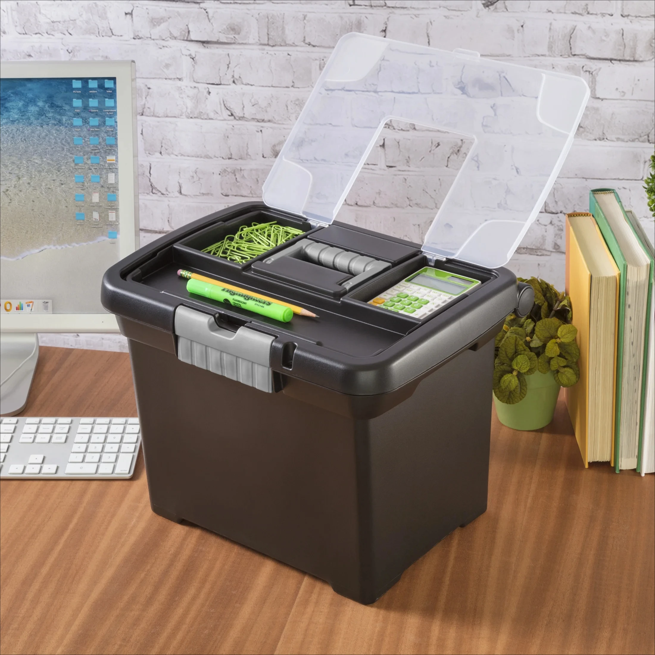 (6 pack) Plastic Storage Bin/ Portable File Box, 15" L x 10 7/8" W x 11 1/2" H, Black