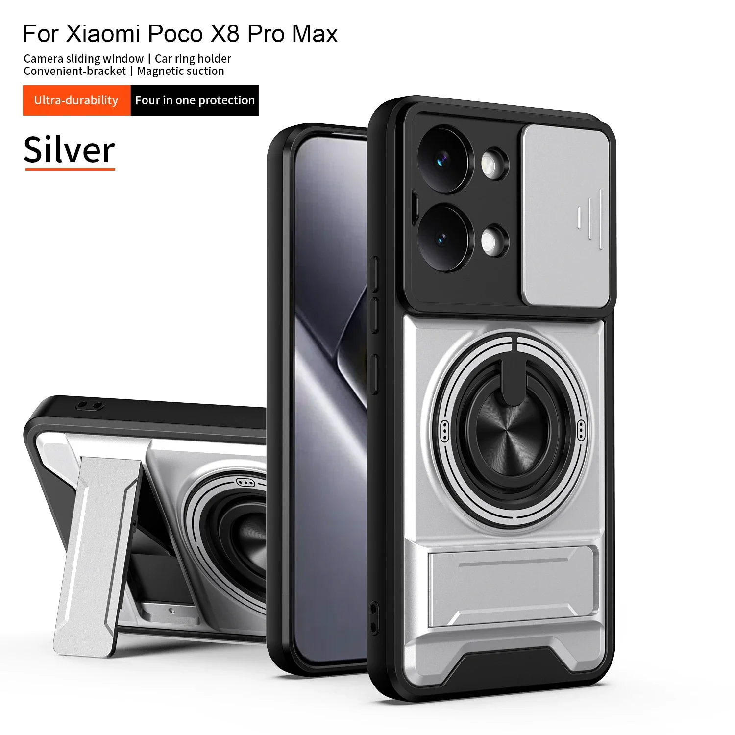 Magnetic Stand Armor Case with Slide Camera Protector and Kickstand