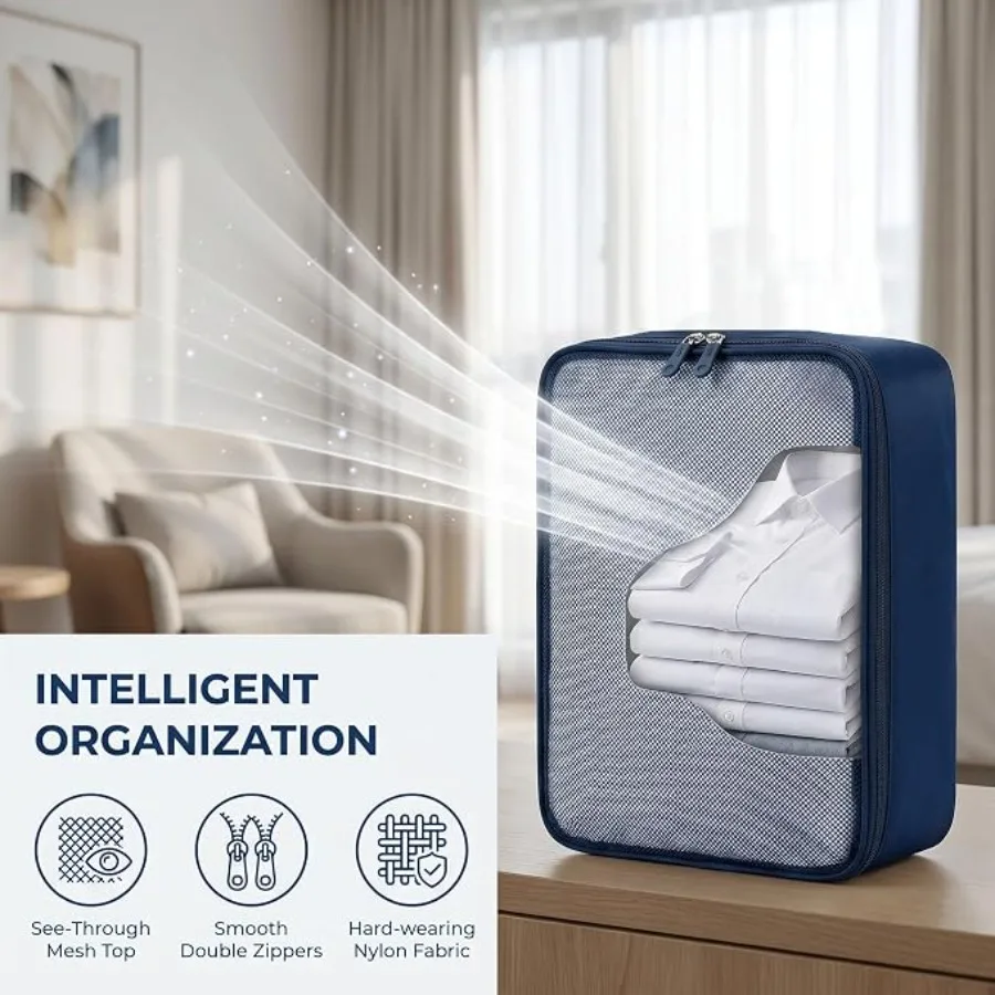 Compact Foldable Packing Cubes with Breathable Mesh Design