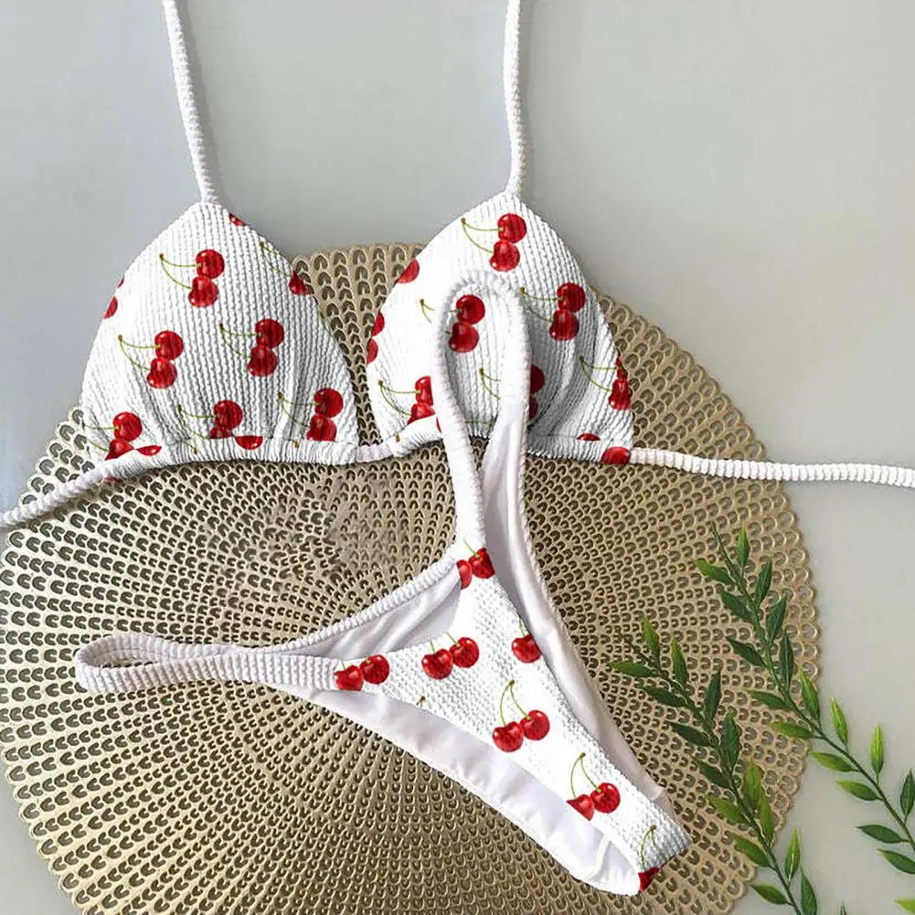 Lace-up Bikini Leopard Print Halter Cherry Print Thong Swimsuit High Waist Bathing Suit women swimsuit women two piece sets for Women