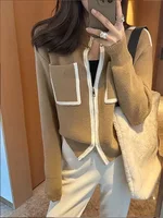 Double-Head Zipper Knitted Open Cardigan Women's Autumn Winter New Sle Small Fraance Wind Design Unique Outerwear Sweater...