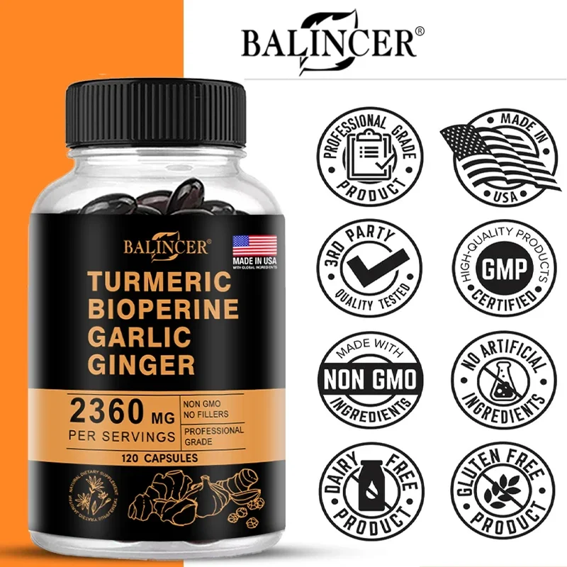 Turmeric Ginger Supplement 4-in-1 2360 Mg with Pepperin Garlic Curcumin Black Pepper For Joint Digestive & Immune Support