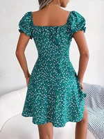 Women Casual Square Neck Flare Short Sleeve Floral Dress Elegant A Line Dress for Spring Summer 2026 Fashion Woman Clothing - Image 2
