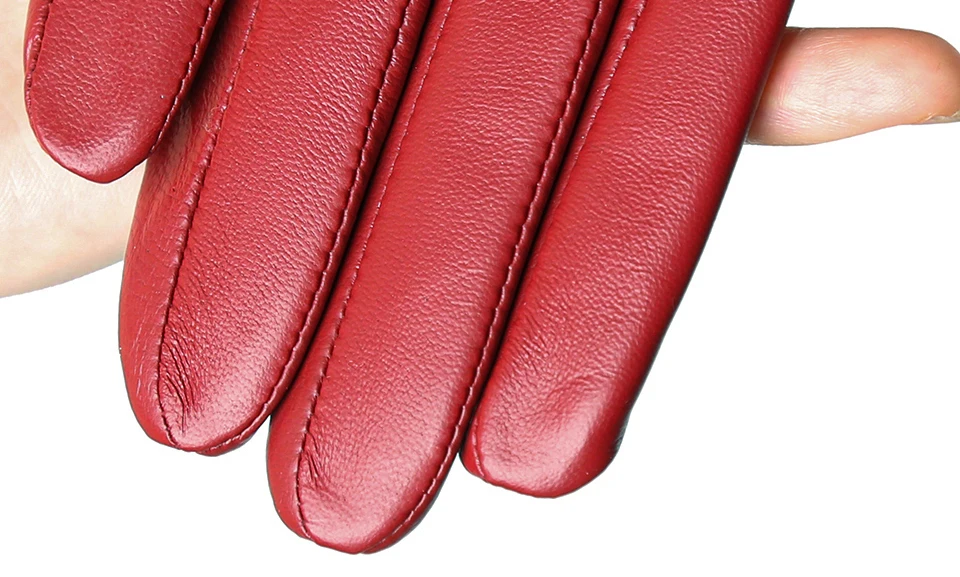 Gants en peau de mouton pour femmes, hiver chaud plus velours court et mince écran tactile couleur de conduite gants en cuir pour femmes de haute qualité-2081