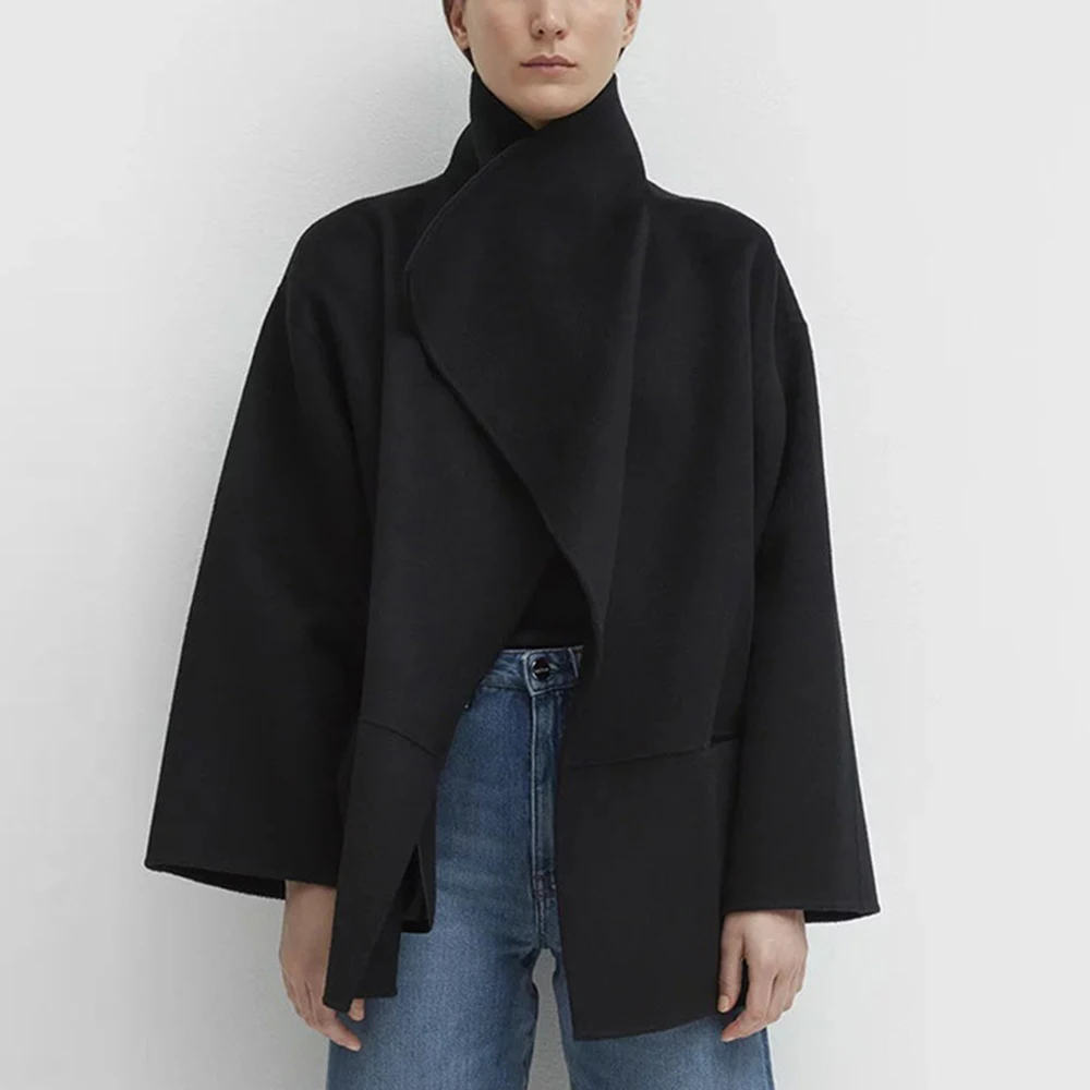 

Female Outerwear Chic Overcoat Wool Coat Autumn Winter Woolen Coat Vintage Long Sleeve Jacket