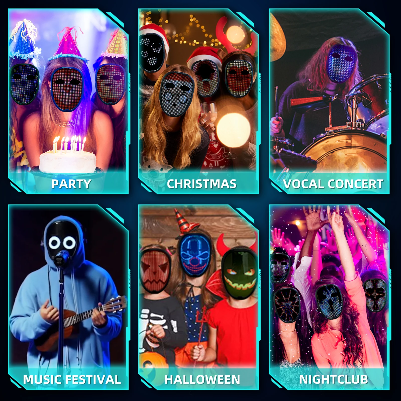 Led Mask Bluetooth Programmable App LED Halloween Mask Face Transforming LED Light Up For Costume Cosplay Party