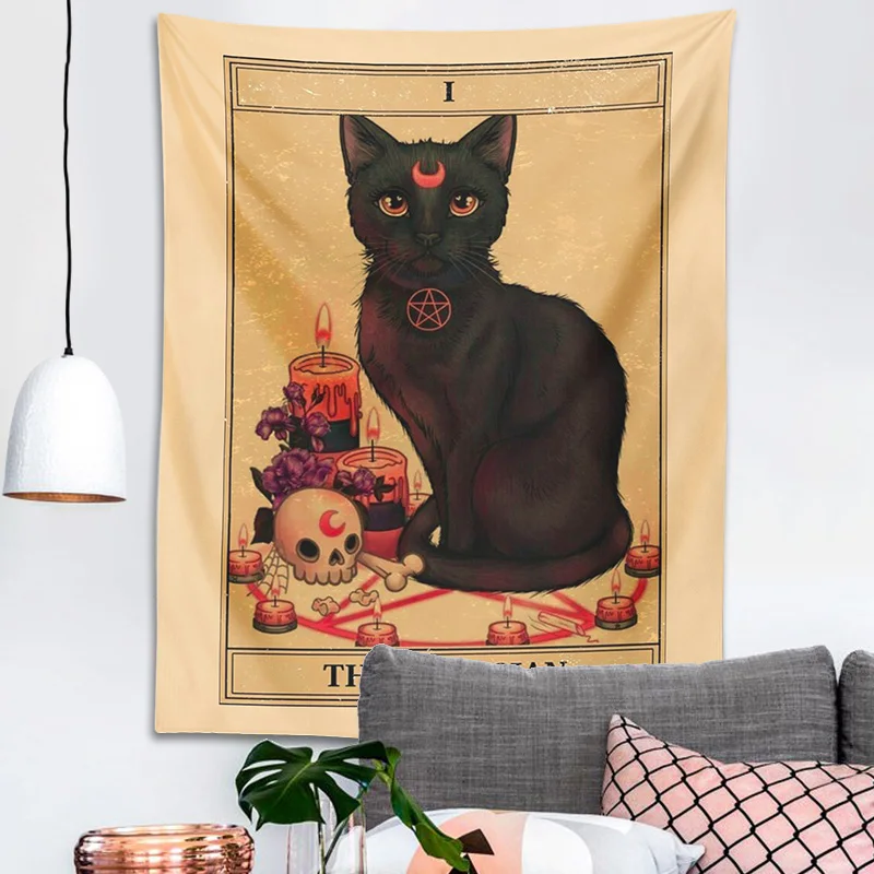 Magic Cat Tapestry Wall Hanging Mysterious Divination Witchcraft moon Black Cool Decor Home decoration Tapestries Wall Art Decor tapestry decorations