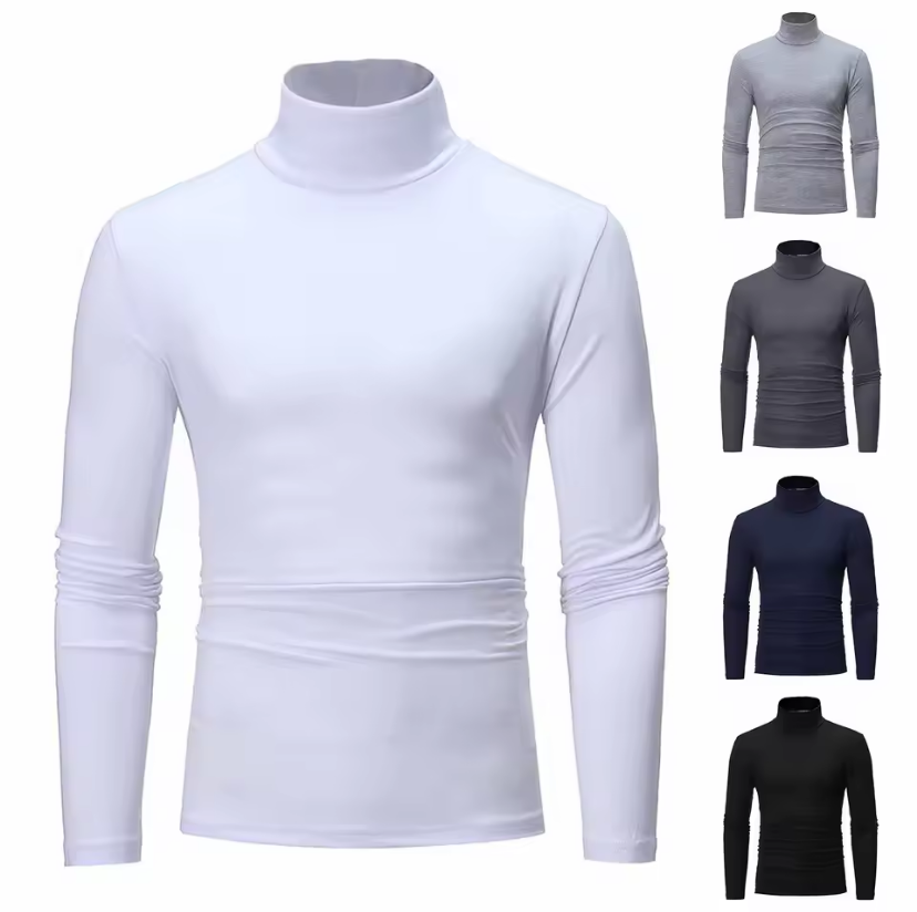 2025 new Men's High Neck Slim Fit Long Sleeve T-shirt turtleneck for men slim elastic thin pullover