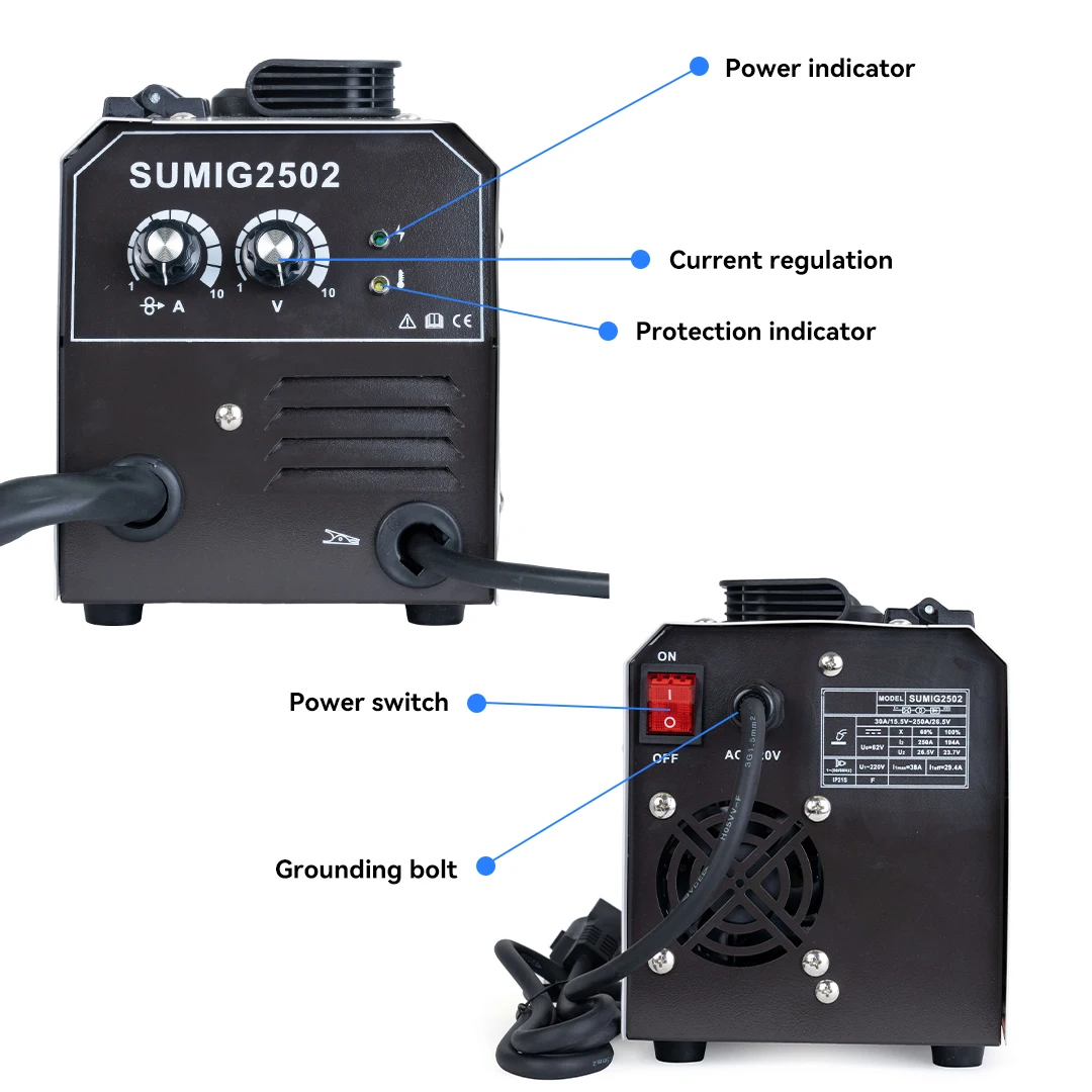 SAFE-UP Semi-automatic Household Welding Machine 250A/220V Non Gas MIG Welder With1KG 0.8mm Flux Core Soldering Accessories