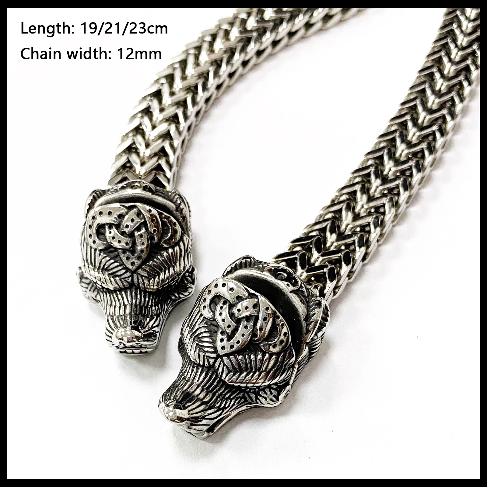Norse Viking Vintage Wolf Punk Bracelet Wholesale Fashion Thick France Chain Cuff Stainless Steel Designer with Jewelry for Men