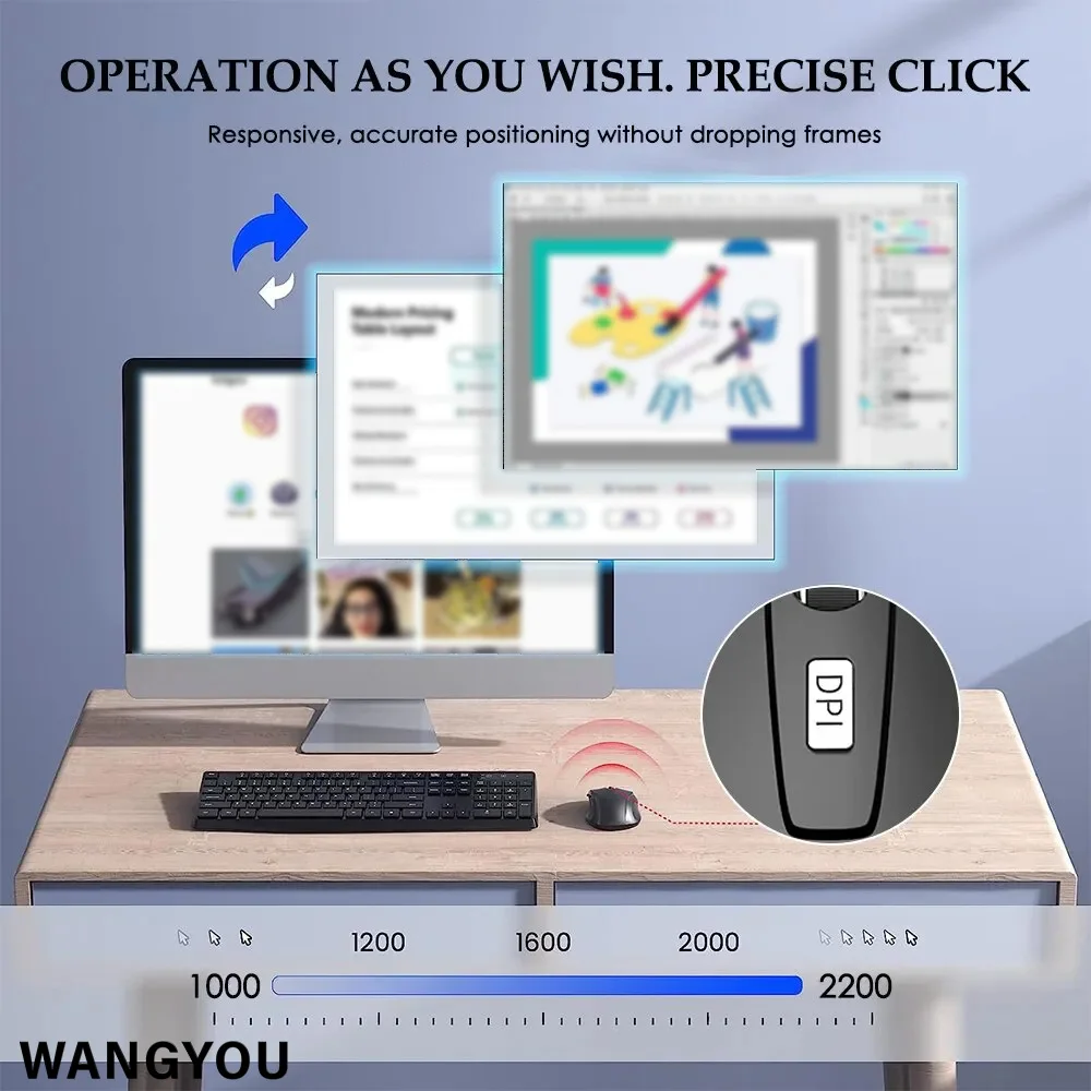 Wireless Mouse Silent Mouse 2.4G Portable Mobile Optical Office Adjustable DPI Levels for Notebook PC Laptop MacBook