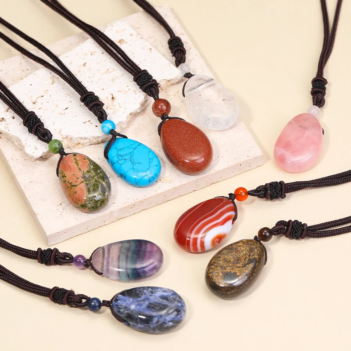 Natural Gemstone Amethyst Rose Quartz Clear Quartz Necklace Pendants For Men And Women Health Wealth Jewelry - 3