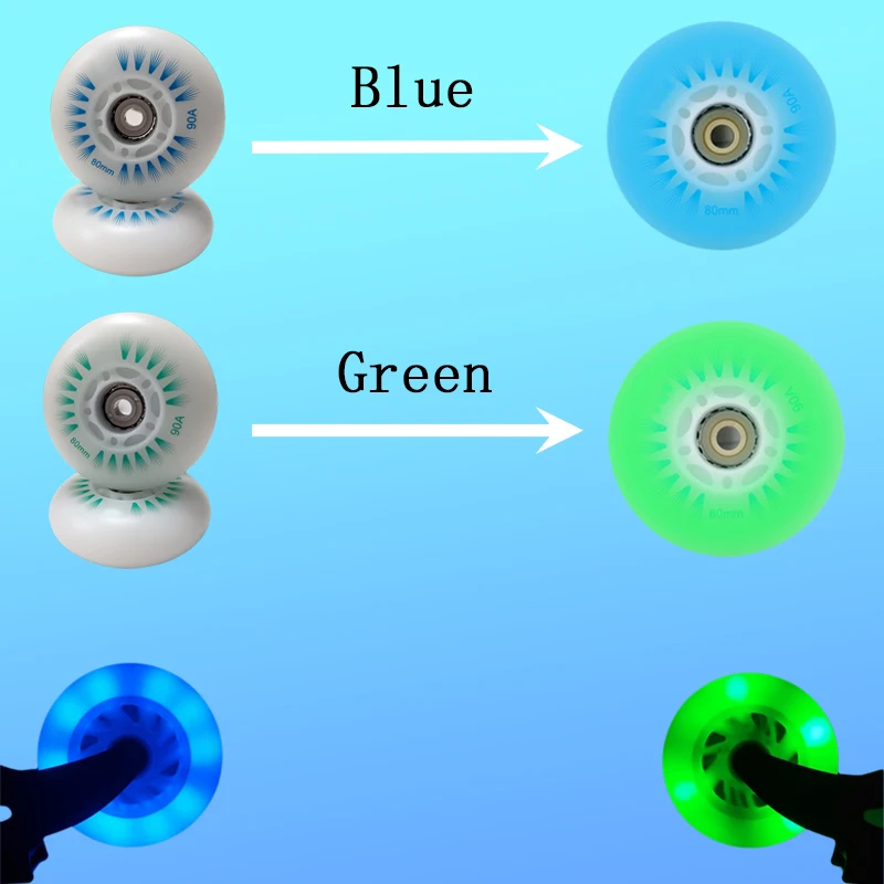 4pcs LED Flash Wheels 68mm/72mm/76m/80mm Inline Skates Rock Fancy Skates Light Up Wheels PU Tires Multi-color available roller skating wheels