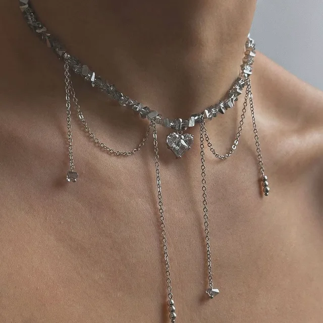 Boho géométrique Transparent cristal bijoux mode Vintage Sexy Zircon coeur pendentif gland collier pour les femmes Neelry 1