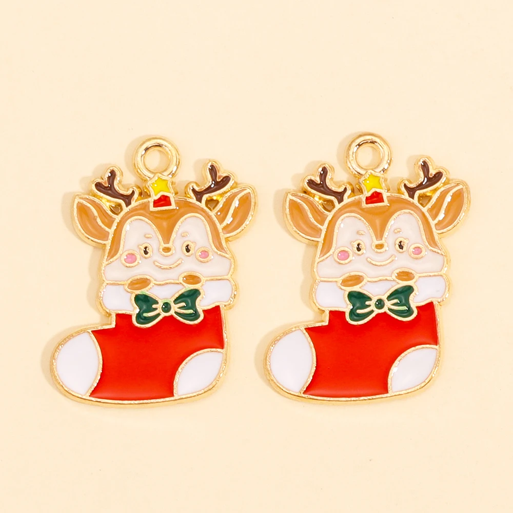 10 Stück Mix Emaille Weihnachtsanhänger für Schmuckherstellung Hüte Weihnachtsmann Schneeflocke Ohrring Telefon Schlüsselanhänger Anhänger Diy Zubehör – Detail 8