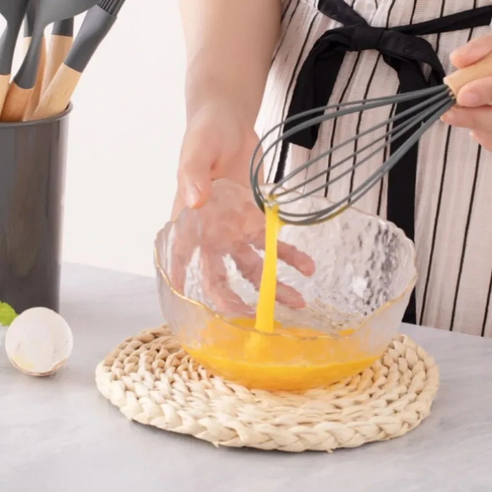 12pcs Silicone Kitchen Utensils Ergonomic Wooden Handles