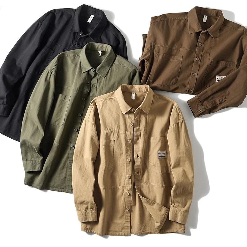 

New Men's Business Slim Fashion Casual Gentleman Work Solid Color Japanese High-end Series American Retro Long-sleeved Shirt