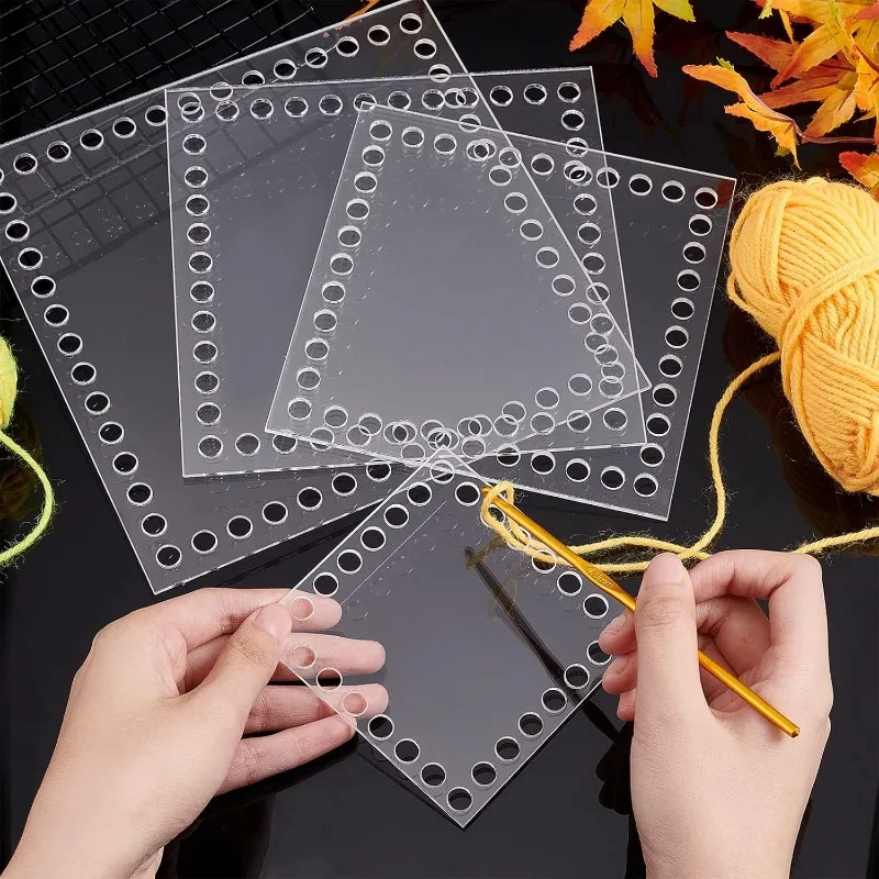 4pcs Crochet Bag Bottom 4 Sizes Square Acrylic Basket Base Transparent Basket Bottom Weaving Board for Knitting Crochet