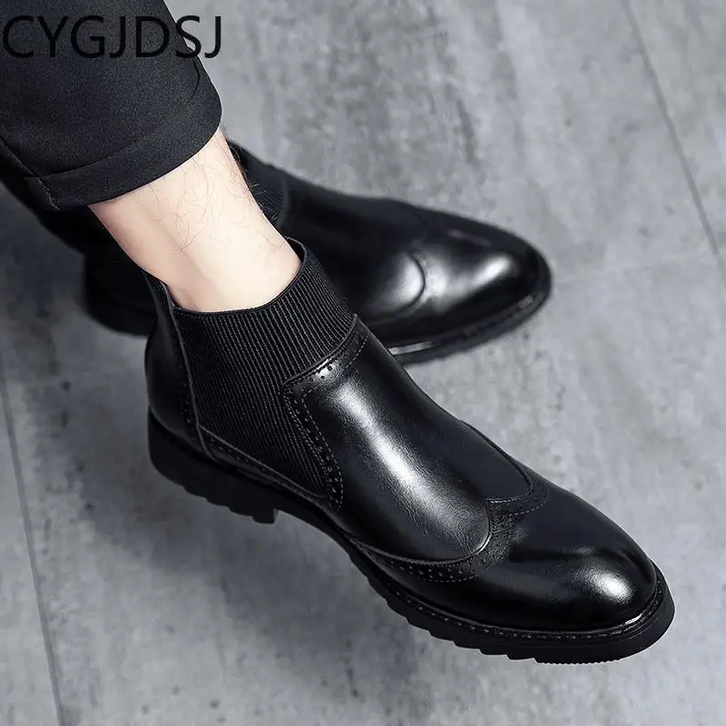 

Chelsea Boots Men Casual Shoes for Men Stivali Ankle Boots Leather Shoes for Men Black Boots Casuales Werkschoenen ботинки челси