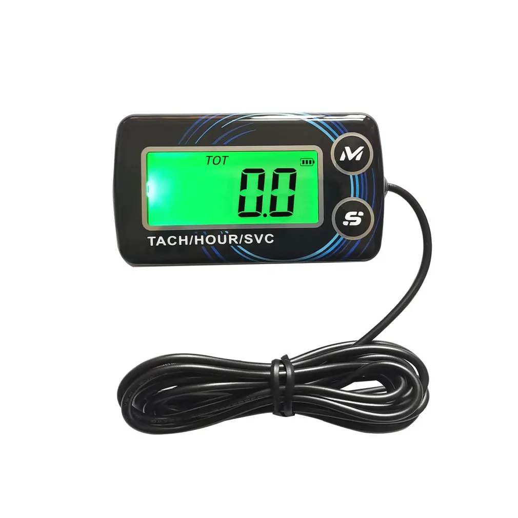 Motorcycle Tach Hour Meter SVC LCD Digital Tachometer Engine Resettable Maintenace Alert RPM
