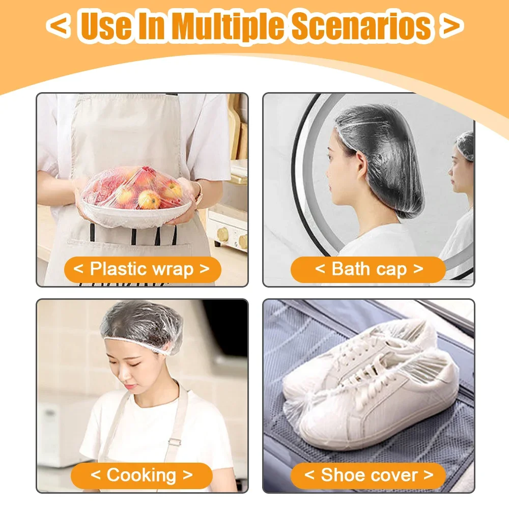 50-200Pcs Disposable Thickened Waterproof Non-woven Retractable Shower Cap Elastic Shower Cap Cover Food Plastic Products 6
