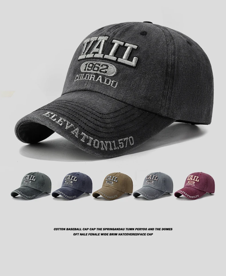 Vier-Jahreszeiten-Baseballkappe aus gewaschener Baumwolle, modischer verwaschener Look, bestickte Schirmmütze, europäischer und amerikanischer Stil, im Ausland beliebt. – Detail 1