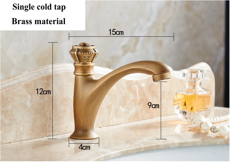 Antique brass single cold outdoor wash basin faucet anti-freezing cracking marble stone basin outdoor balcony courtyard