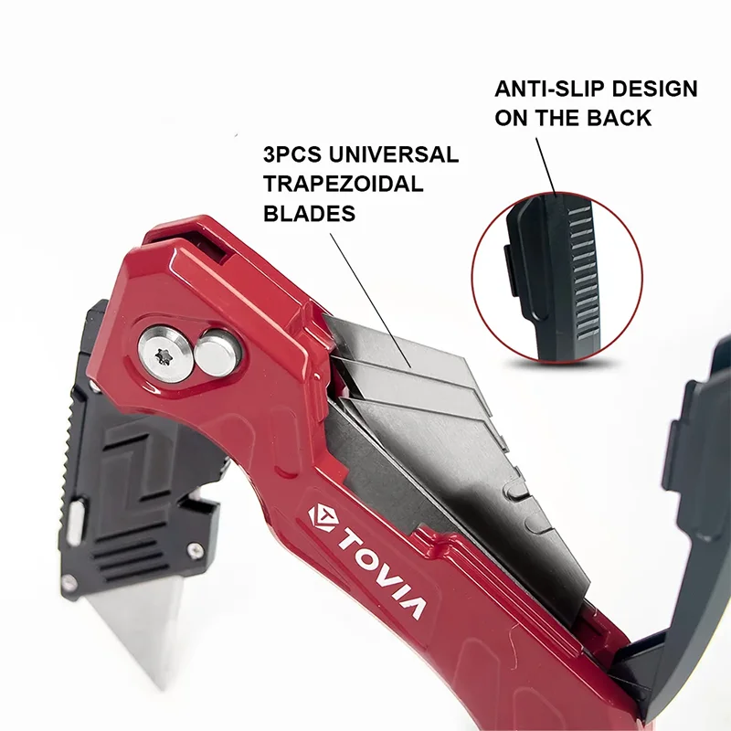 T TOVIA Folding Knife Replaceable Utility Knife for Cable Cartons Carboard Boxes Cutter Handle Knife Blades Outdoor Hand Tool 3