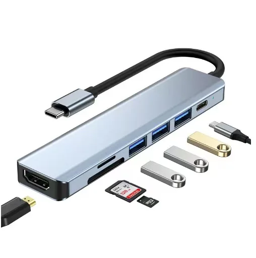 Type C 7 in 1 HUB USB3.0 Hub HDMI PD87W 4K 30Hz High Definition Converter SD TF Card Reader