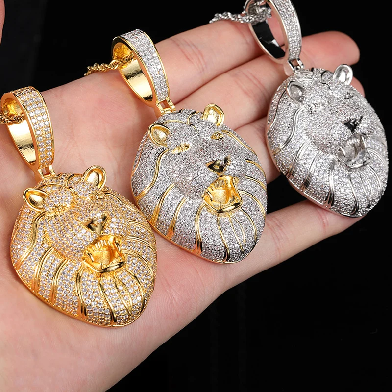 Hip Hop 3A+ CZ Stone Paved Bling Iced Out Male Lion Pendants