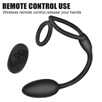 10 Modes Anal Vibrator Delay Ejaculation Prostate Massager Penis Ring Wireless Remote Double Cock Ring Sex Toys for Men Couple 5