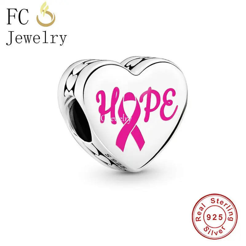 

FC Jewelry Fit Original Pan Charms Bracelet 925 Silver Breast Cancer Hope Pink Ribbon Heart Bead For Making Women Berloque 2023