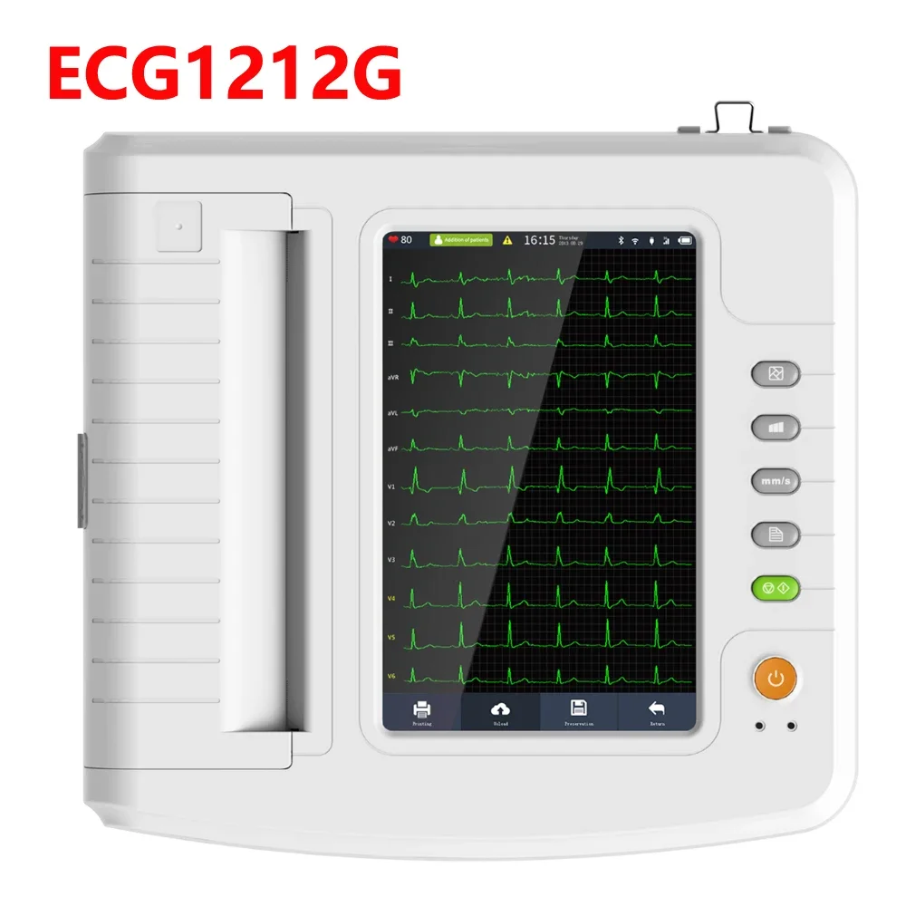 ECG1212G ECG Multi-Parameters 12-lead Electrocardiogram Multi-language Interface Measuring Diagnosing Automatically